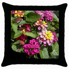 Summer Lantana W Bee Throw Pillow Case (black) by Riverwoman