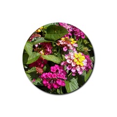 Summer Lantana W Bee Rubber Coaster (round)  by Riverwoman