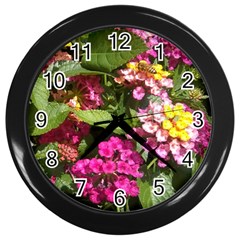 Summer Lantana W Bee Wall Clock (black) by Riverwoman