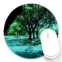 Hot Day In Dallas 5 Round Mousepads by bestdesignintheworld