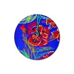 Poppies Rubber Coaster (round)  by bestdesignintheworld