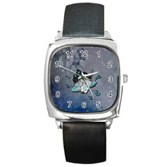 Sport, Surfboard With Flowers And Fish Square Metal Watch by FantasyWorld7