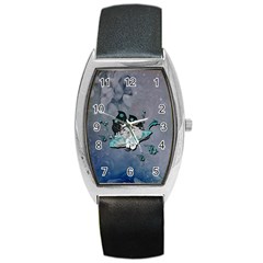 Sport, Surfboard With Flowers And Fish Barrel Style Metal Watch by FantasyWorld7