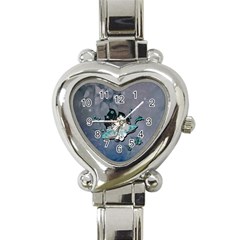 Sport, Surfboard With Flowers And Fish Heart Italian Charm Watch by FantasyWorld7