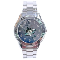 Sport, Surfboard With Flowers And Fish Stainless Steel Analogue Watch by FantasyWorld7