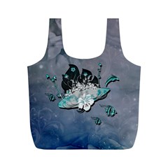 Sport, Surfboard With Flowers And Fish Full Print Recycle Bag (m) by FantasyWorld7