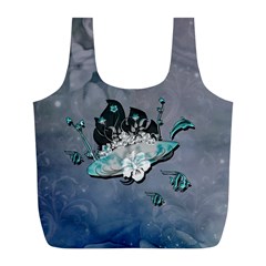 Sport, Surfboard With Flowers And Fish Full Print Recycle Bag (l) by FantasyWorld7