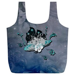 Sport, Surfboard With Flowers And Fish Full Print Recycle Bag (xl) by FantasyWorld7