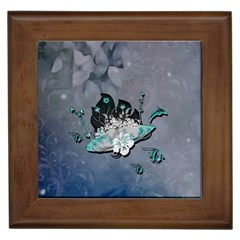 Sport, Surfboard With Flowers And Fish Framed Tile by FantasyWorld7