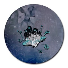 Sport, Surfboard With Flowers And Fish Round Mousepads by FantasyWorld7