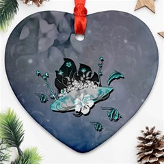 Sport, Surfboard With Flowers And Fish Heart Ornament (two Sides) by FantasyWorld7