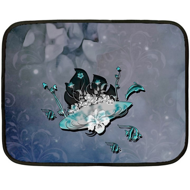 Sport, surfboard with flowers and fish Fleece Blanket (Mini)