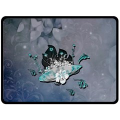 Sport, Surfboard With Flowers And Fish Double Sided Fleece Blanket (large)  by FantasyWorld7