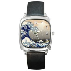 Image Woodblock Printing Woodcut Square Metal Watch by Sudhe