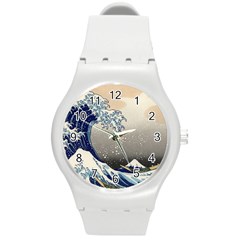 Image Woodblock Printing Woodcut Round Plastic Sport Watch (m) by Sudhe