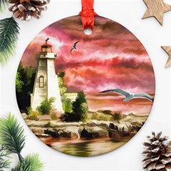 Lighthouse Ocean Sunset Seagulls Ornament (round) by Sudhe