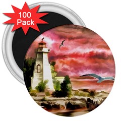 Lighthouse Ocean Sunset Seagulls 3  Magnets (100 Pack) by Sudhe