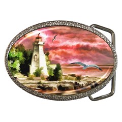 Lighthouse Ocean Sunset Seagulls Belt Buckles by Sudhe