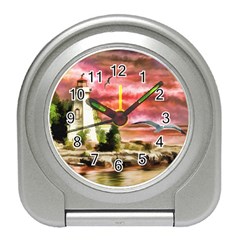 Lighthouse Ocean Sunset Seagulls Travel Alarm Clock by Sudhe