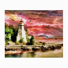 Lighthouse Ocean Sunset Seagulls Small Glasses Cloth by Sudhe