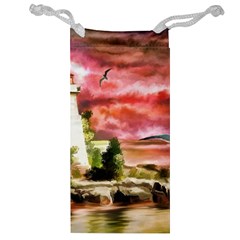 Lighthouse Ocean Sunset Seagulls Jewelry Bag by Sudhe