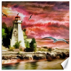 Lighthouse Ocean Sunset Seagulls Canvas 12  X 12 