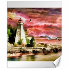 Lighthouse Ocean Sunset Seagulls Canvas 16  X 20  by Sudhe