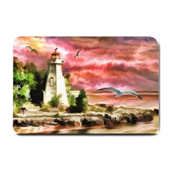 Lighthouse Ocean Sunset Seagulls Small Doormat  by Sudhe