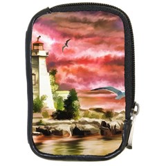 Lighthouse Ocean Sunset Seagulls Compact Camera Leather Case by Sudhe