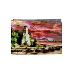 Lighthouse Ocean Sunset Seagulls Cosmetic Bag (medium) by Sudhe