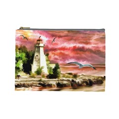 Lighthouse Ocean Sunset Seagulls Cosmetic Bag (large) by Sudhe