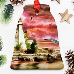 Lighthouse Ocean Sunset Seagulls Bell Ornament (two Sides) by Sudhe