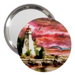 Lighthouse Ocean Sunset Seagulls 3  Handbag Mirrors by Sudhe