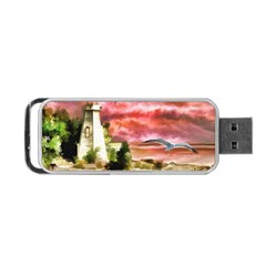 Lighthouse Ocean Sunset Seagulls Portable Usb Flash (one Side) by Sudhe