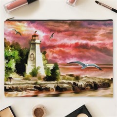 Lighthouse Ocean Sunset Seagulls Cosmetic Bag (xxxl) by Sudhe