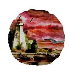 Lighthouse Ocean Sunset Seagulls Standard 15  Premium Round Cushions by Sudhe