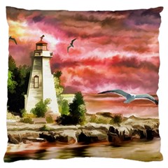 Lighthouse Ocean Sunset Seagulls Standard Flano Cushion Case (two Sides) by Sudhe