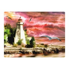 Lighthouse Ocean Sunset Seagulls Double Sided Flano Blanket (mini)  by Sudhe