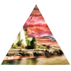 Lighthouse Ocean Sunset Seagulls Wooden Puzzle Triangle by Sudhe