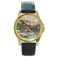 Glacier National Park Scenic View Round Gold Metal Watch by Sudhe