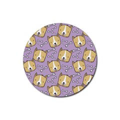 Corgi Pattern Rubber Coaster (round)  by Sudhe