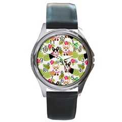 Corgis Pattern Round Metal Watch by Sudhe