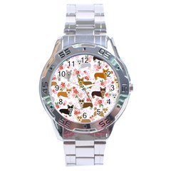 Corgis Corgi Pattern Stainless Steel Analogue Watch by Sudhe