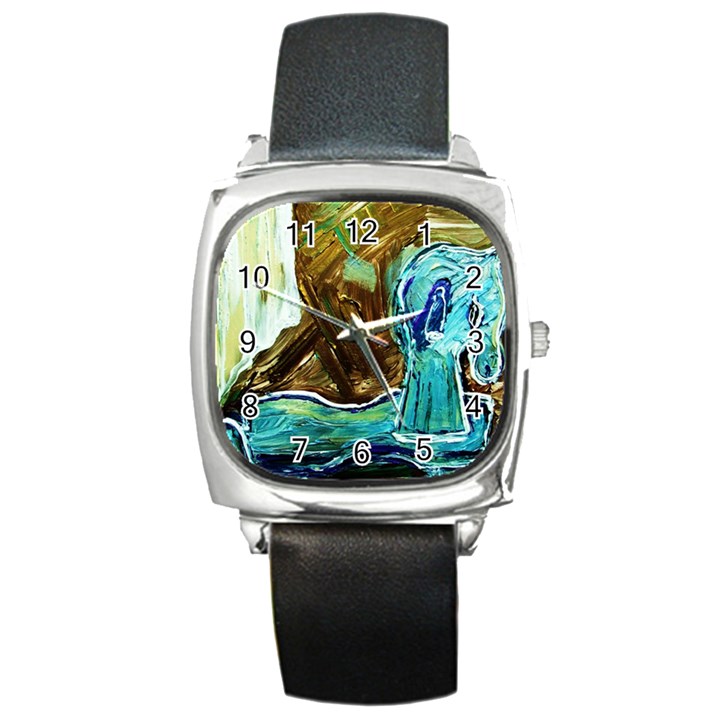 wood horsey-1-1 Square Metal Watch