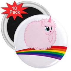 Pink Fluffy Unicorns Dancing On Rainbows Drawing 3  Magnets (10 Pack)  by Sudhe