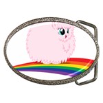 Pink Fluffy Unicorns Dancing On Rainbows Drawing Belt Buckles Front