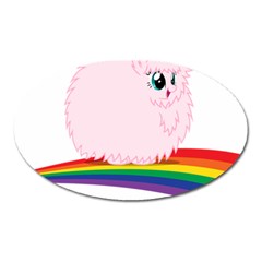 Pink Fluffy Unicorns Dancing On Rainbows Drawing Oval Magnet by Sudhe