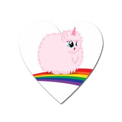 Pink Fluffy Unicorns Dancing On Rainbows Drawing Heart Magnet by Sudhe