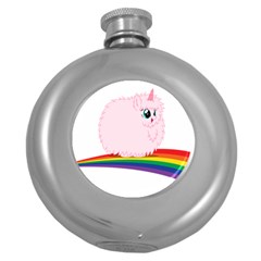 Pink Fluffy Unicorns Dancing On Rainbows Drawing Round Hip Flask (5 Oz) by Sudhe