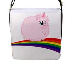 Pink Fluffy Unicorns Dancing On Rainbows Drawing Flap Closure Messenger Bag (l) by Sudhe